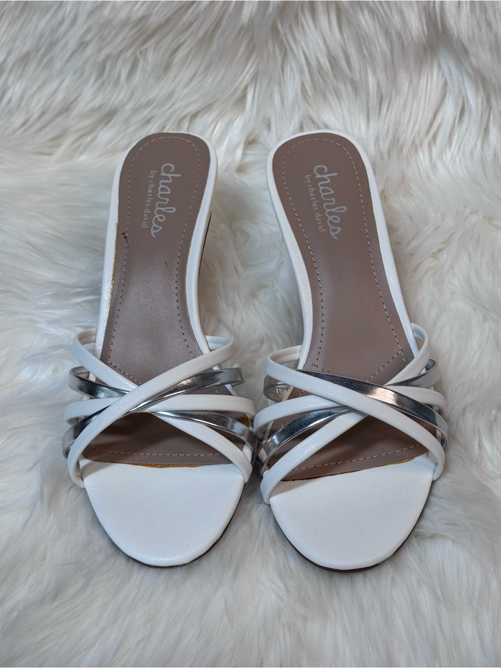 Charles By Charles David White Strappy Mid-Heel dress shoes